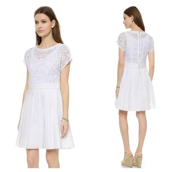 Madewell Geo Lace White Pleated Dress