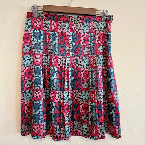 Marc Jacobs 100% silk floral checkered pleated skirt