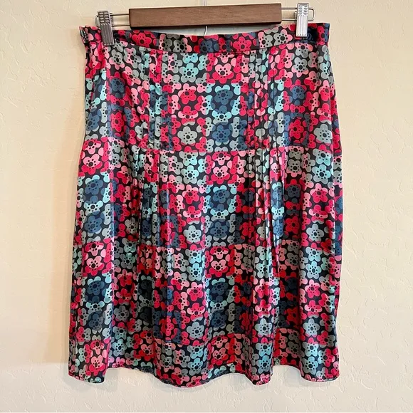 Marc Jacobs 100% silk floral checkered pleated skirt