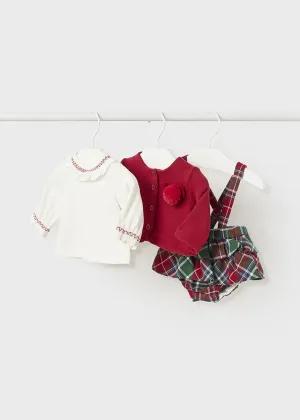 Mayoral 2238 Blouse, Skirt Set with Braces and Cardigan In Stock Now