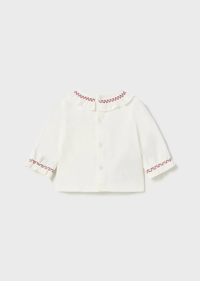 Mayoral 2238 Blouse, Skirt Set with Braces and Cardigan In Stock Now