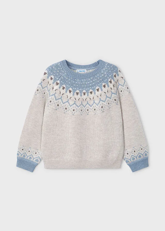 Mayoral 4358 Jacquard Jumper and 4903 Sky Blue Pleated Skirt In Stock Now