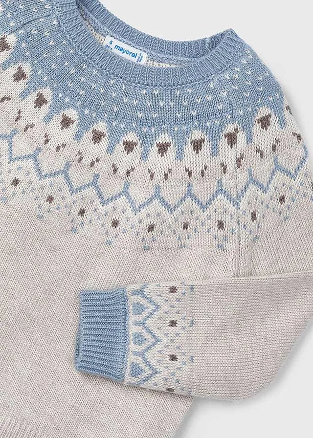Mayoral 4358 Jacquard Jumper and 4903 Sky Blue Pleated Skirt In Stock Now