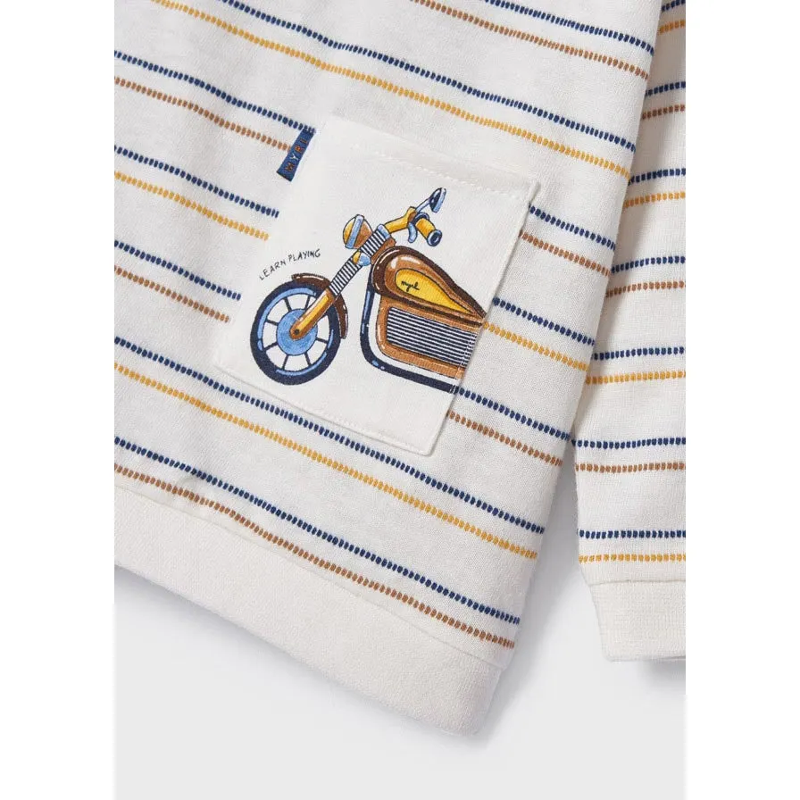 Mayoral Long Sleeve Striped Pocket Shirt - Corn/Blue