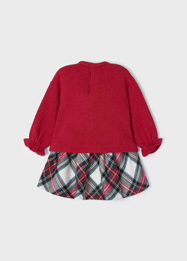 MAYORAL Mini Girls Red Tartan Skirt Set - CLEARANCE SALE