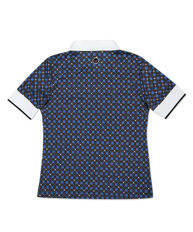 MEASPHERA WOMEN REGULAR-FIT OPEN COLLAR PATTERN POLO SHIRT - BLUE