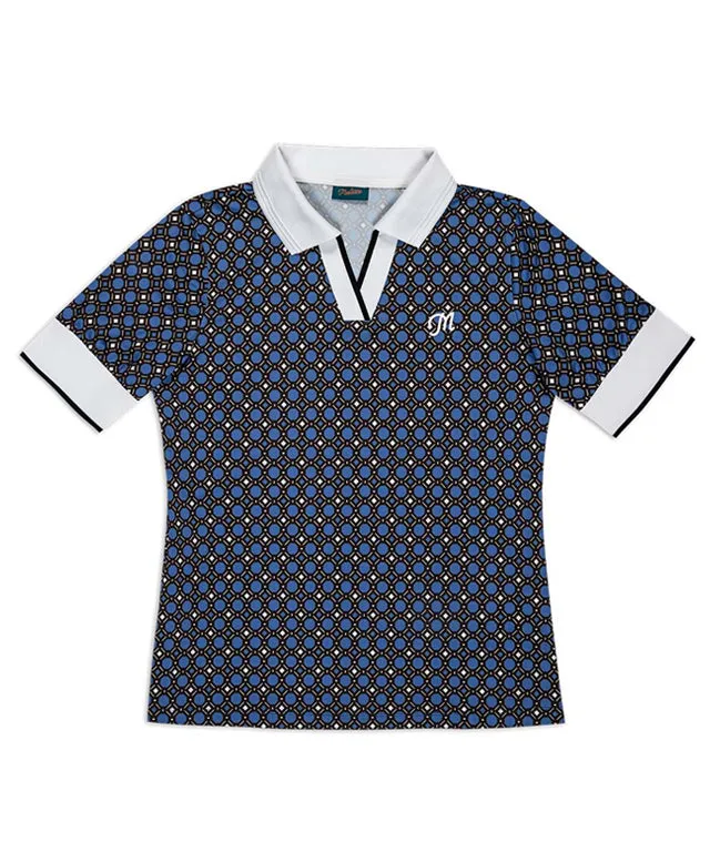 MEASPHERA WOMEN REGULAR-FIT OPEN COLLAR PATTERN POLO SHIRT - BLUE