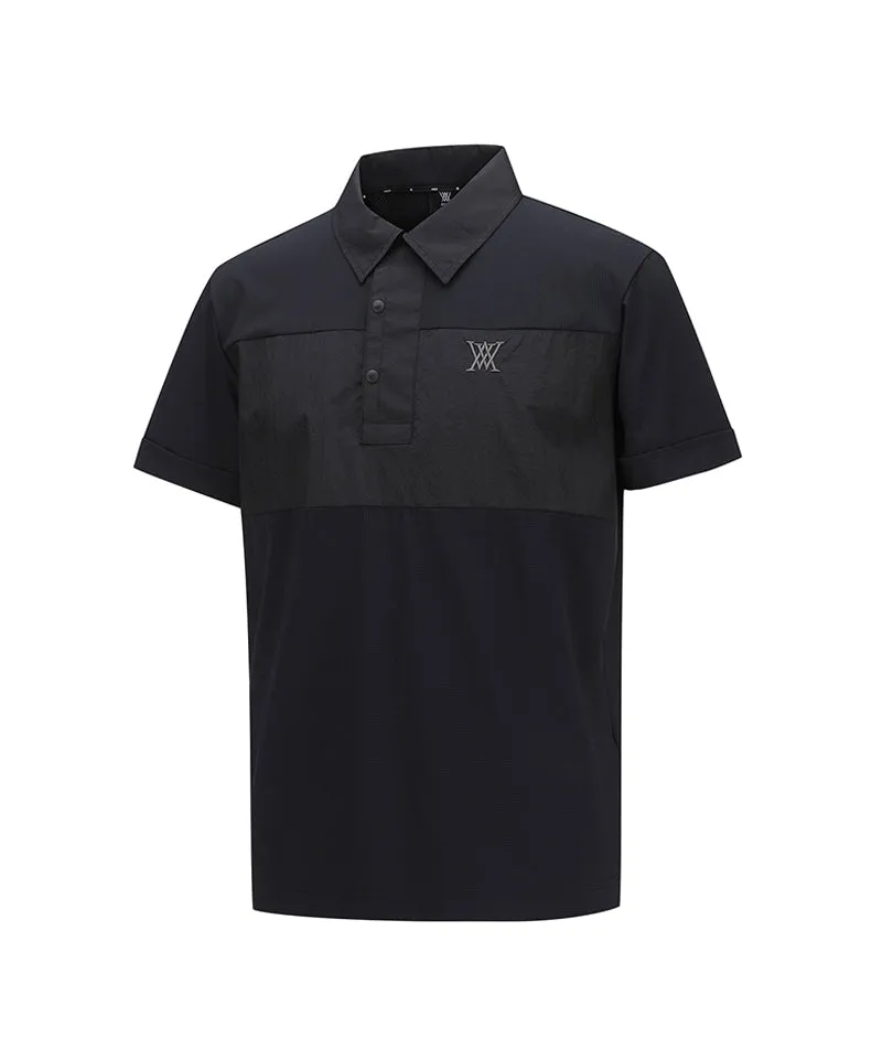 Men Wooven Pactch Point Short T-Shirt - Black