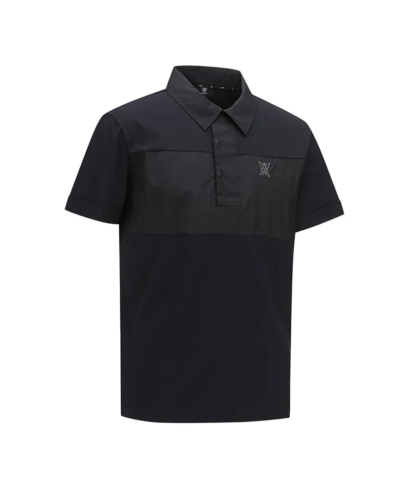 Men Wooven Pactch Point Short T-Shirt - Black