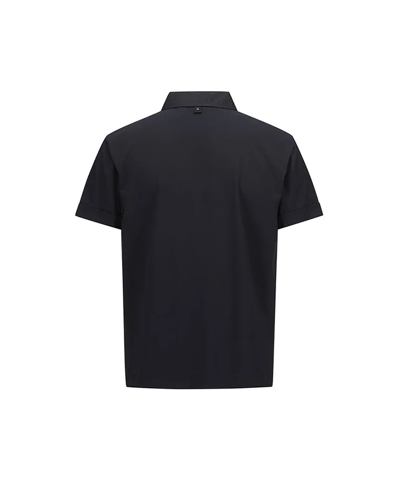 Men Wooven Pactch Point Short T-Shirt - Black
