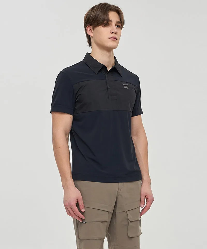 Men Wooven Pactch Point Short T-Shirt - Black