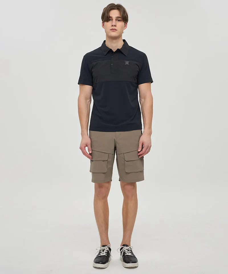 Men Wooven Pactch Point Short T-Shirt - Black