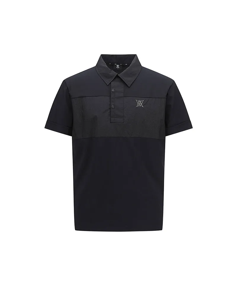Men Wooven Pactch Point Short T-Shirt - Black