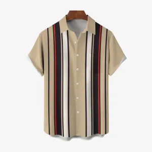 Men's Classic Striped Bowling Shirt Short Sleeve Shirt 2404001519