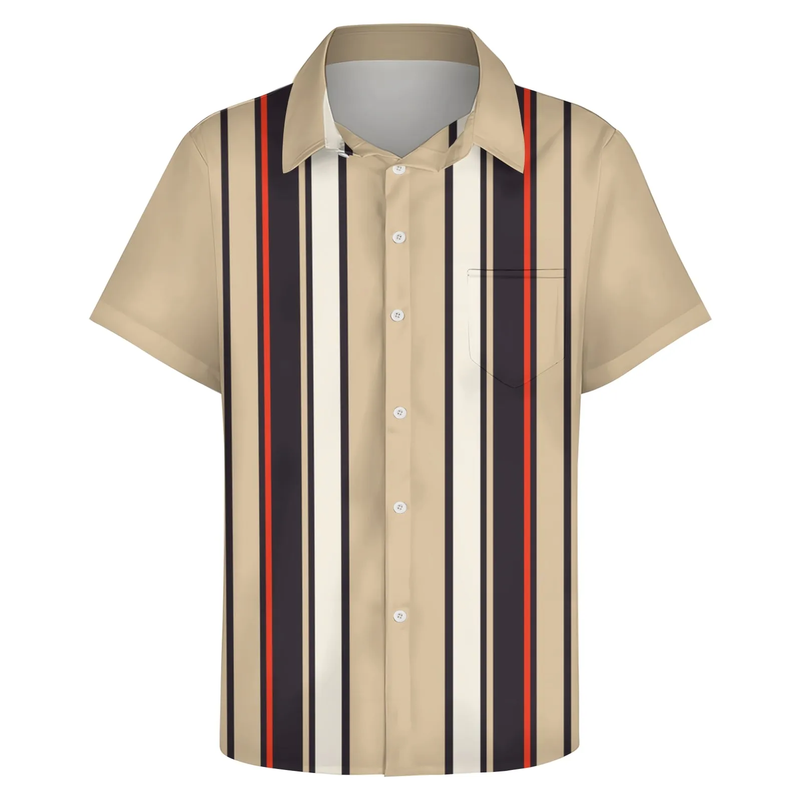 Men's Classic Striped Bowling Shirt Short Sleeve Shirt 2404001519