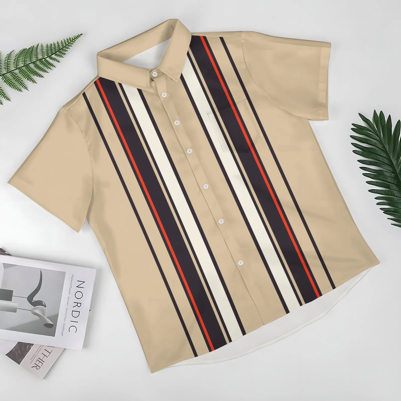 Men's Classic Striped Bowling Shirt Short Sleeve Shirt 2404001519