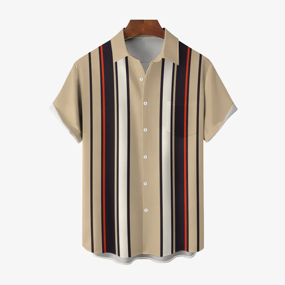 Men's Classic Striped Bowling Shirt Short Sleeve Shirt 2404001519