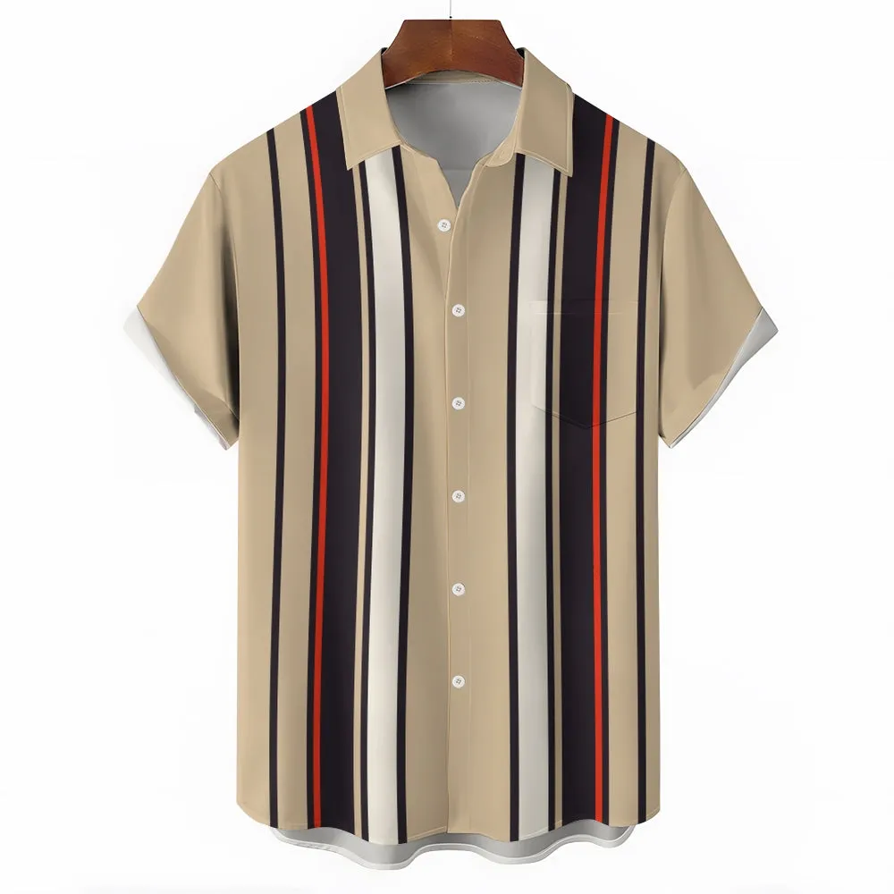 Men's Classic Striped Bowling Shirt Short Sleeve Shirt 2404001519