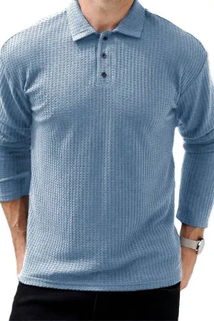 Men's Fashion Vintage Waffle Clothing Lapel Long Sleeve Polo Shirt