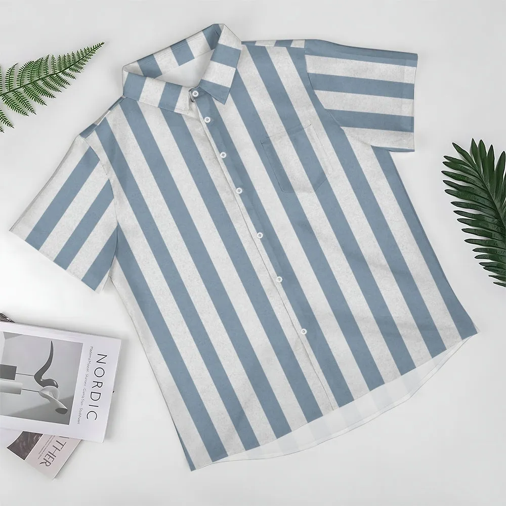 Men's Striped Print Button-Up Short Sleeve Shirt 2406000047
