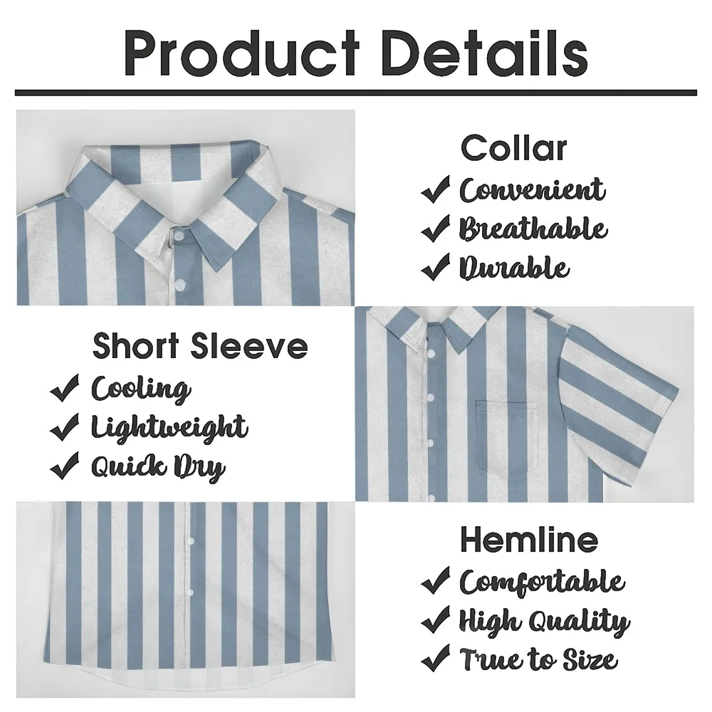 Men's Striped Print Button-Up Short Sleeve Shirt 2406000047