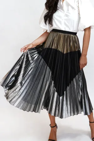 Metallic A-Line Pleated Skirt