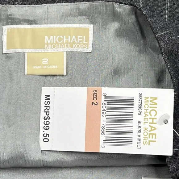 MICHAEL Michael Kors Pinstripe Black Silver Striped Pleated Skirt Size 2 - NWT