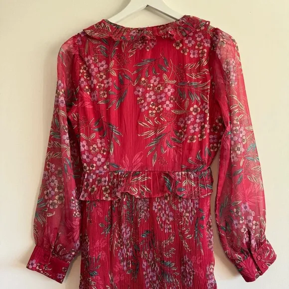 Mila Mae Plissé Ruffle Trim Long Sleeve Midi Dress size small