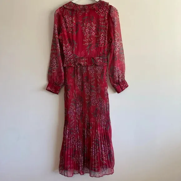 Mila Mae Plissé Ruffle Trim Long Sleeve Midi Dress size small