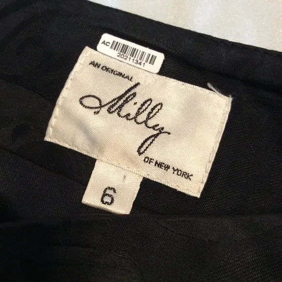 Milly pleated brocade damask black skirt with pockets women’s 6