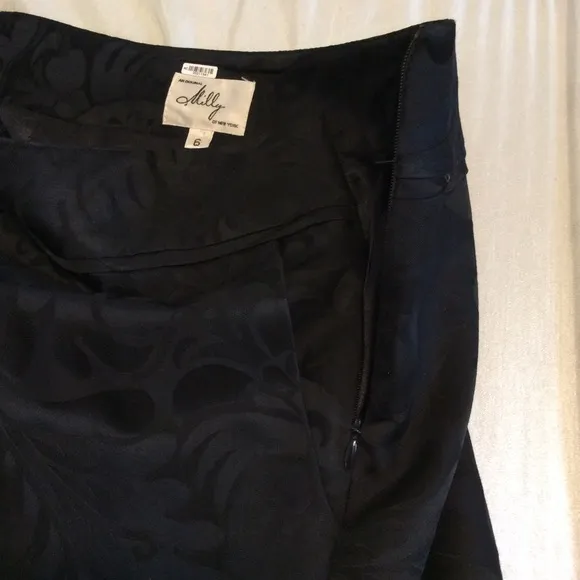 Milly pleated brocade damask black skirt with pockets women’s 6