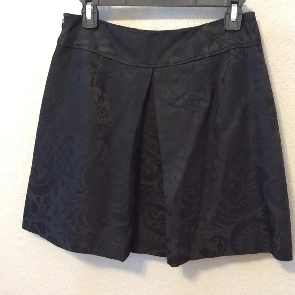 Milly pleated brocade damask black skirt with pockets women’s 6