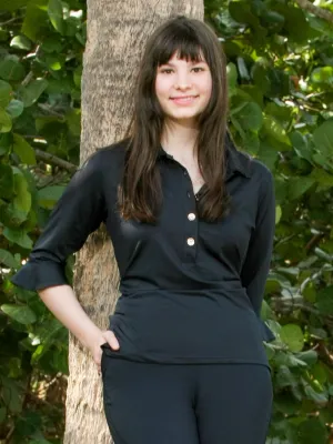 Mira Flounce Sleeve Polo Top Black