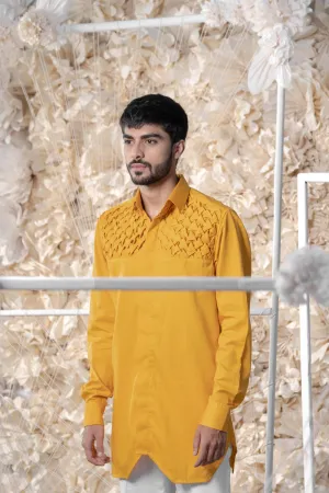 MUSTARD SMOCKING SHORT KURTA/TUXEDO SHIRT