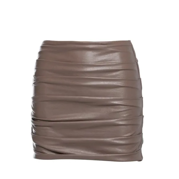 Naked Wardrobe Leather Go Mini Skirt in Taupe