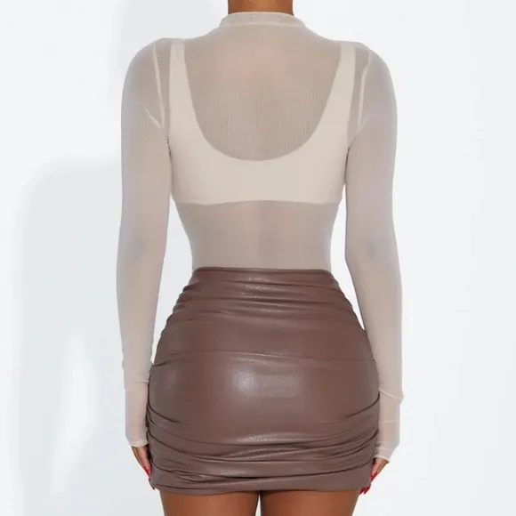 Naked Wardrobe Leather Go Mini Skirt in Taupe