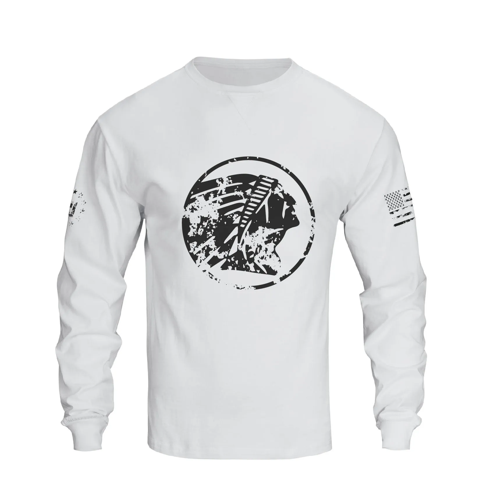 NATIVE AMERICAN CREWNECK GRAPHIC LONG SLEEVE T-SHIRT