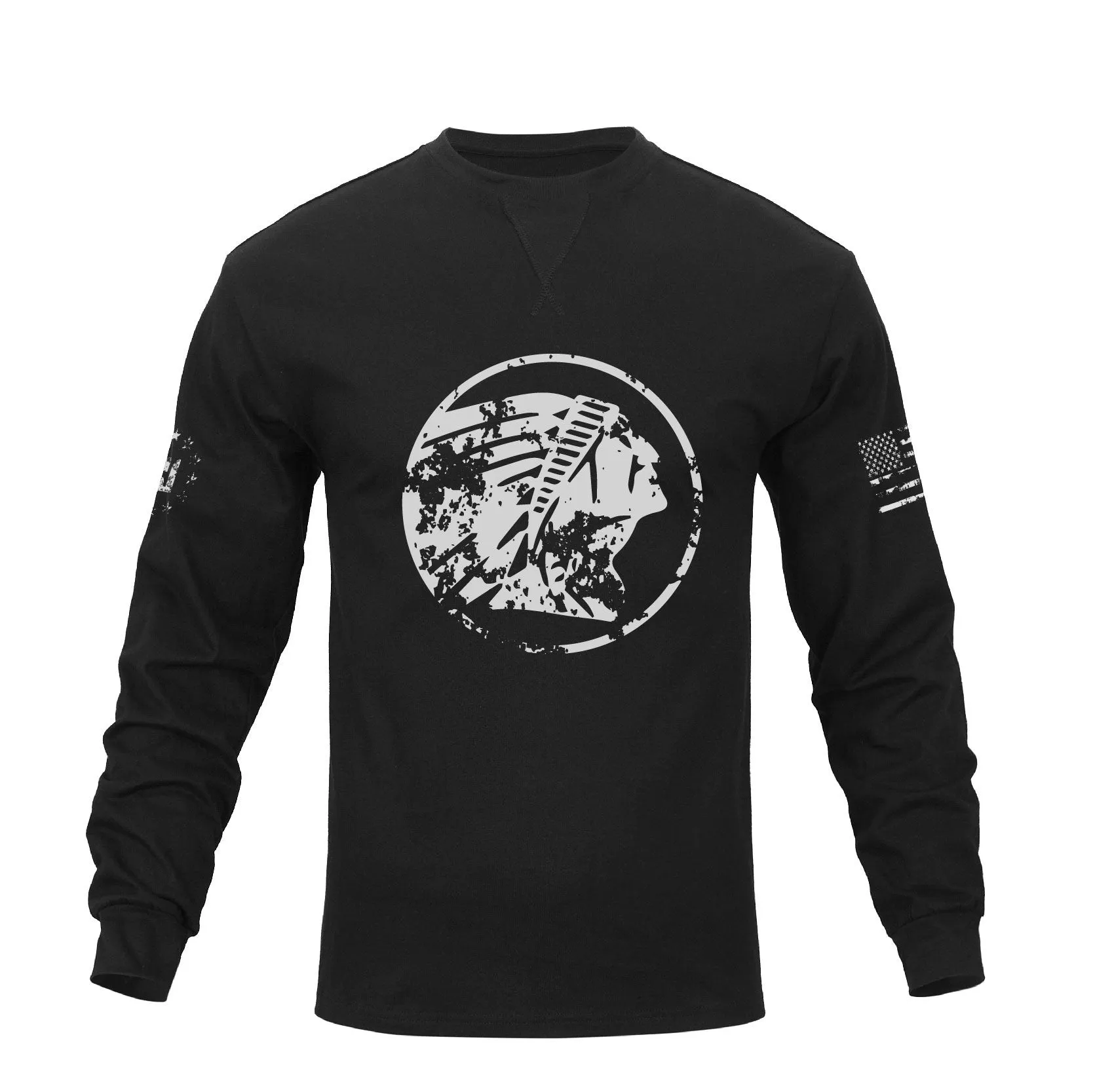 NATIVE AMERICAN CREWNECK GRAPHIC LONG SLEEVE T-SHIRT