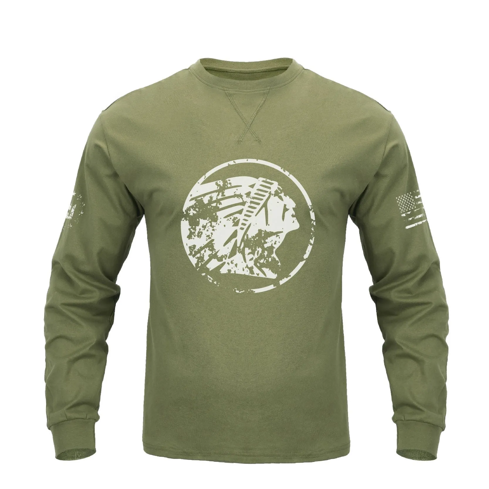 NATIVE AMERICAN CREWNECK GRAPHIC LONG SLEEVE T-SHIRT