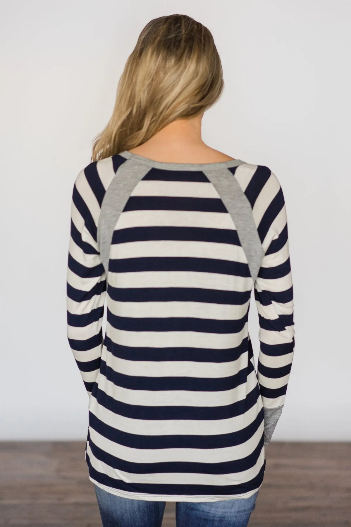 Navy & Grey Striped Top