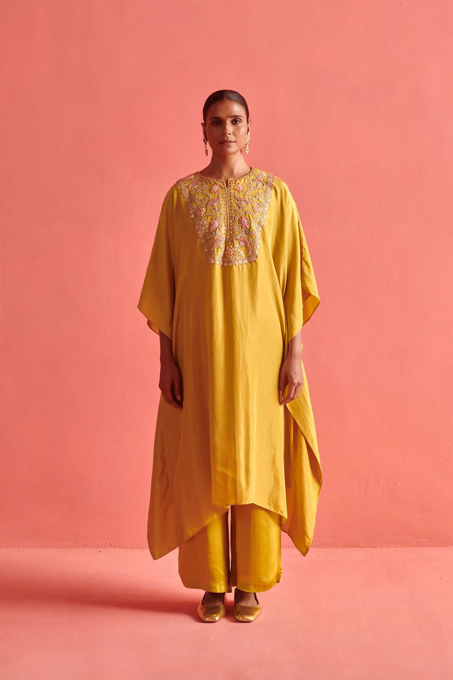 New Season Festive 2024-Coord Set-Kora Silk/Bemberge Satin 2pcs Mustard Yellow-AS116-Fashion Wedding Edit Aarti Sethia
