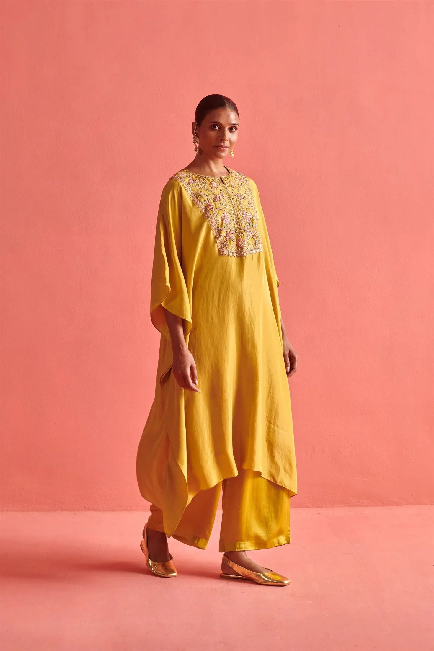 New Season Festive 2024-Coord Set-Kora Silk/Bemberge Satin 2pcs Mustard Yellow-AS116-Fashion Wedding Edit Aarti Sethia