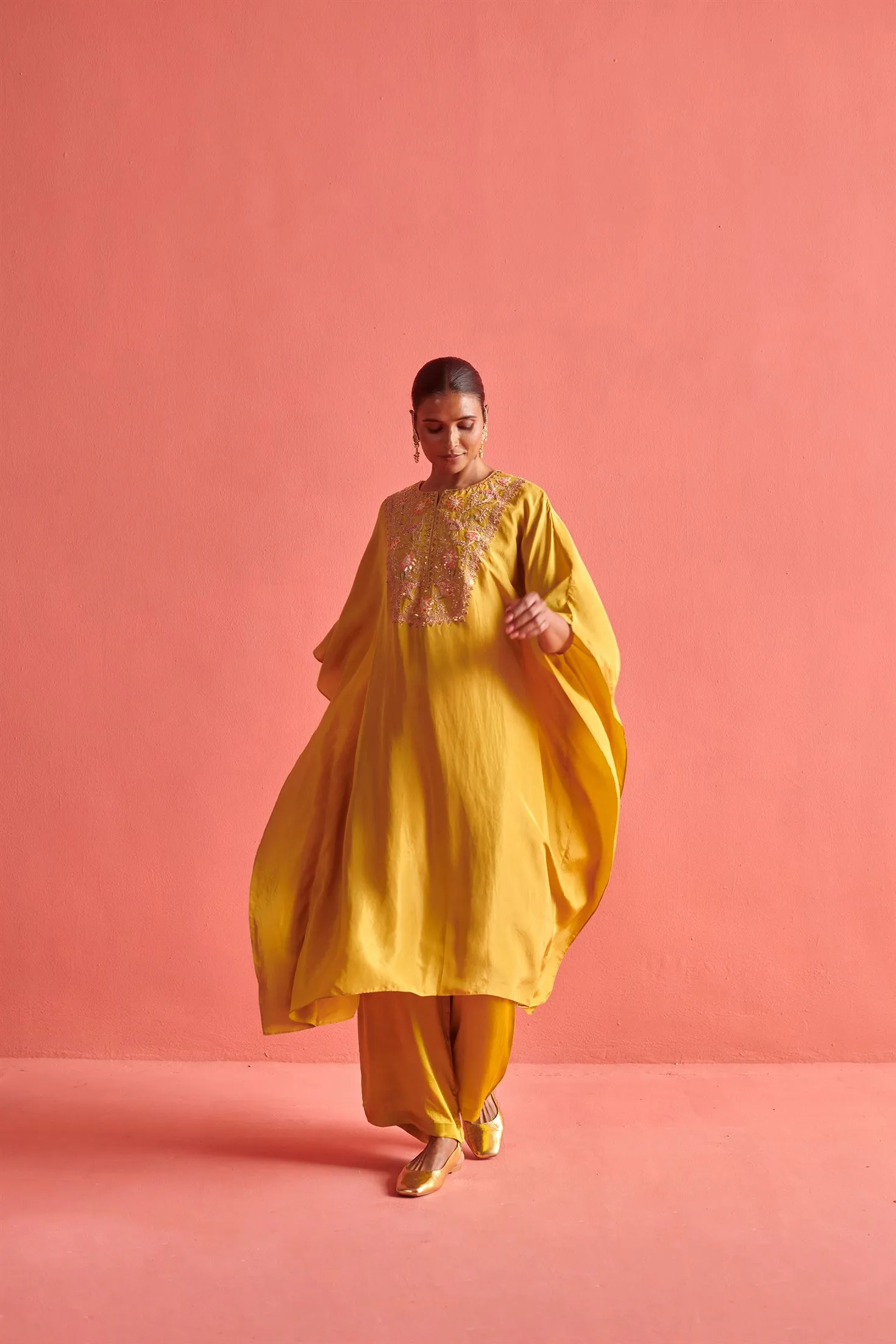 New Season Festive 2024-Coord Set-Kora Silk/Bemberge Satin 2pcs Mustard Yellow-AS116-Fashion Wedding Edit Aarti Sethia