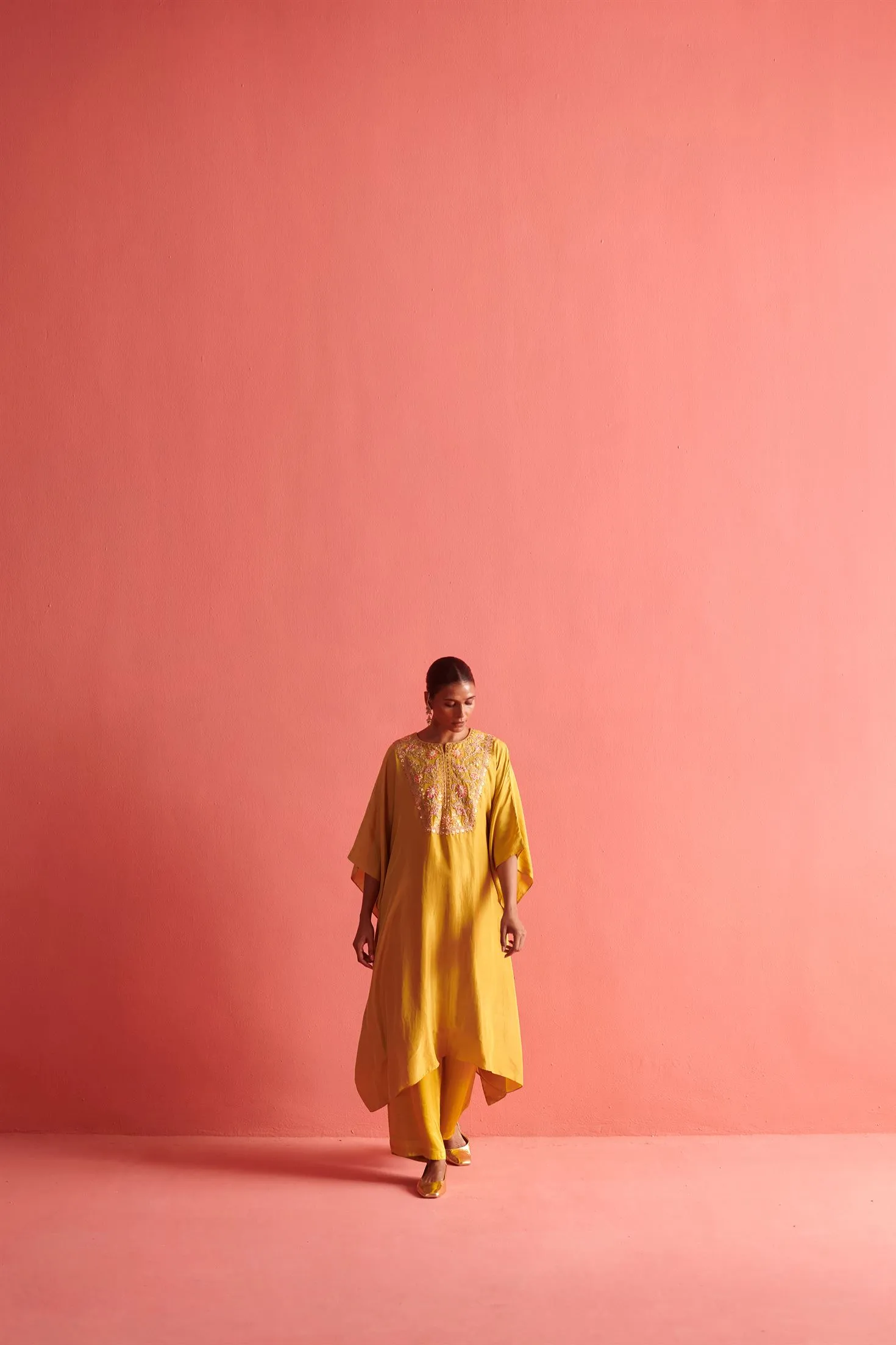New Season Festive 2024-Coord Set-Kora Silk/Bemberge Satin 2pcs Mustard Yellow-AS116-Fashion Wedding Edit Aarti Sethia