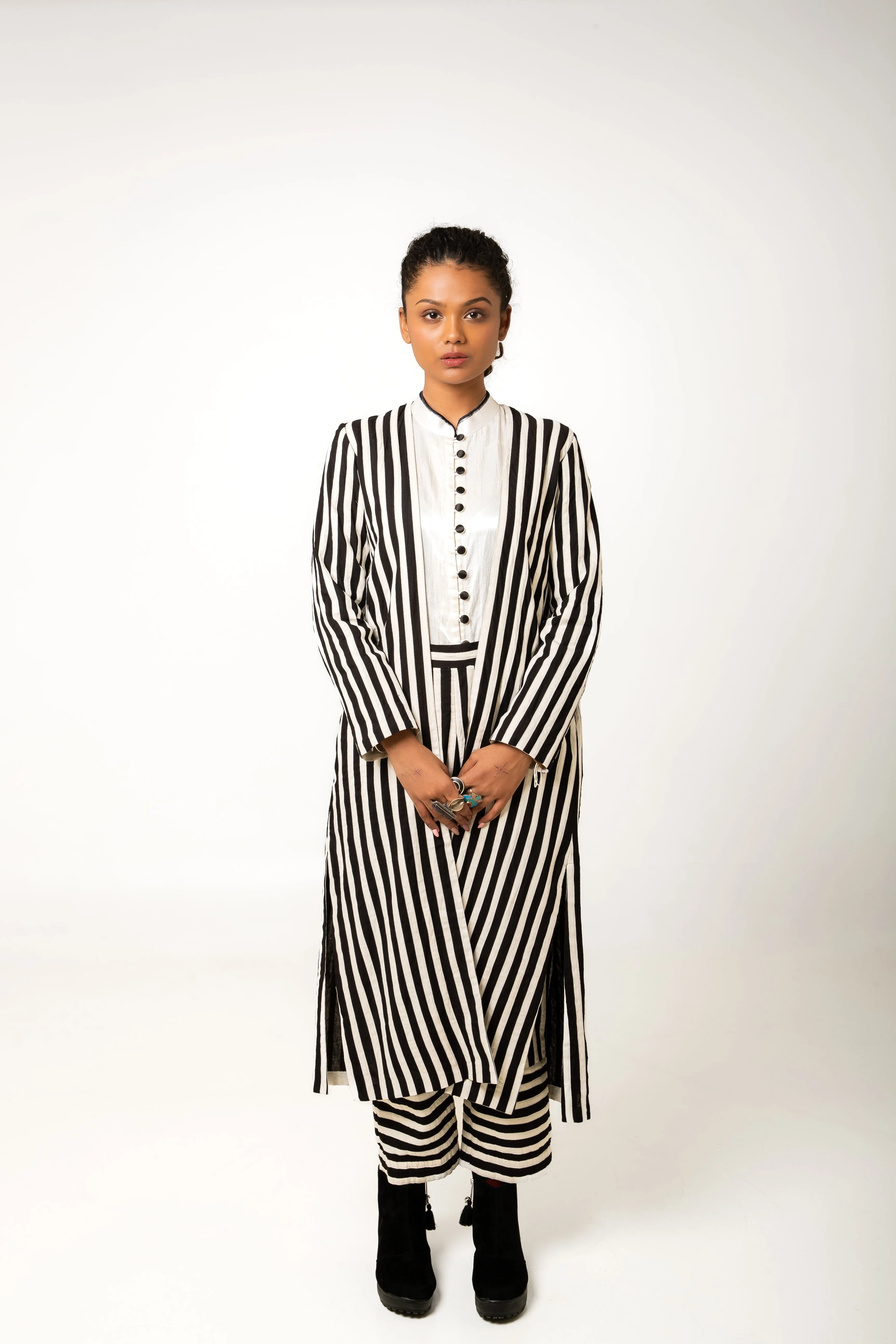 New Season Summer/Fall 2024-Crop Top Applique Cotton Polo Black White -Ka-Sha - Fashion Edit Aseem