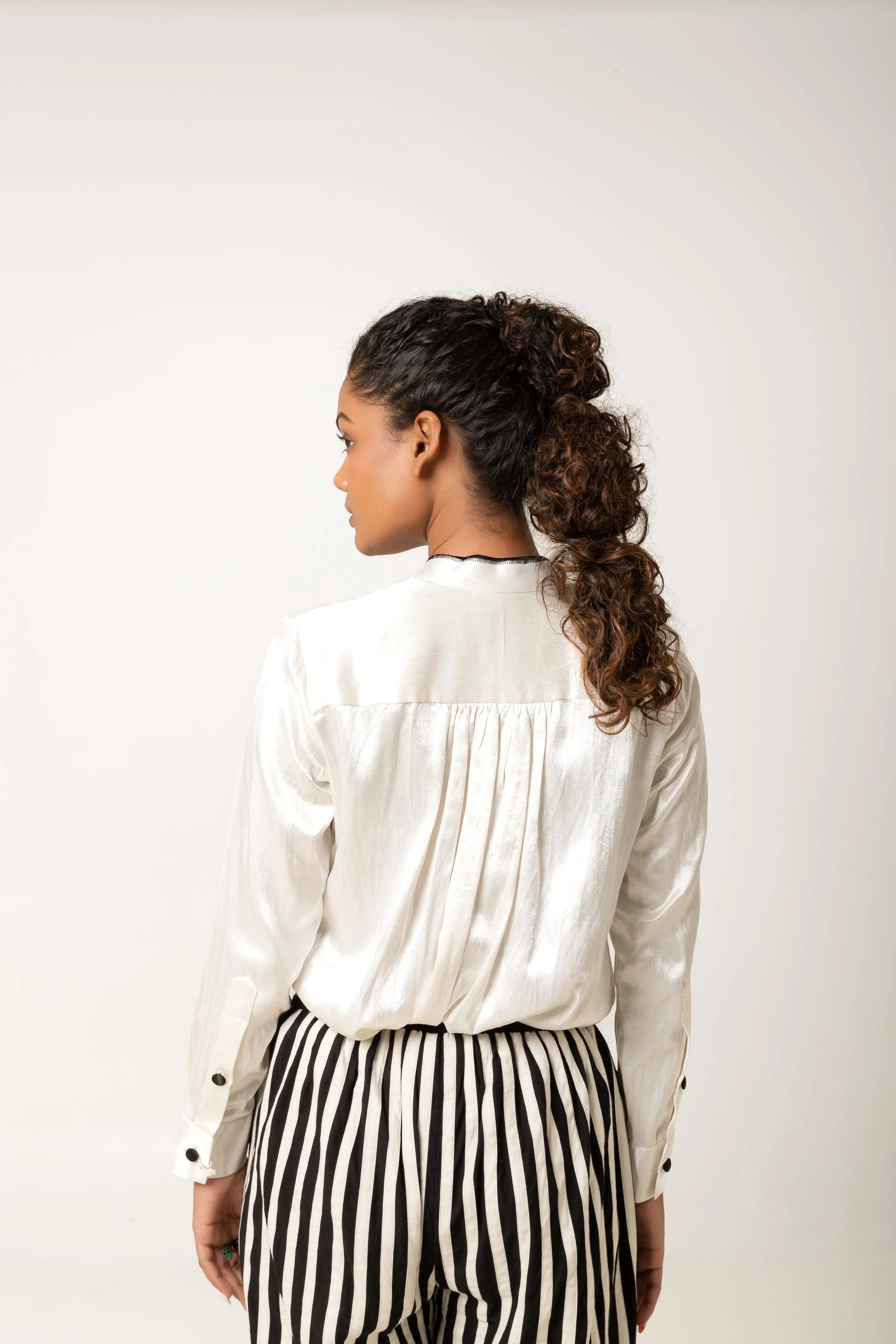 New Season Summer/Fall 2024-Crop Top Applique Cotton Polo Black White -Ka-Sha - Fashion Edit Aseem