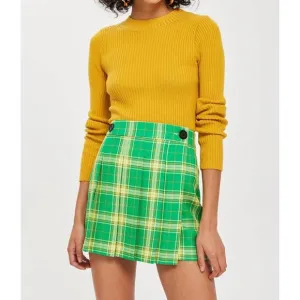 NEW TOPSHOP tartan pleated wrap mini skirt in green
