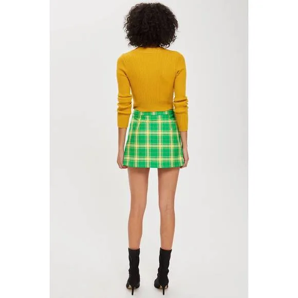 NEW TOPSHOP tartan pleated wrap mini skirt in green