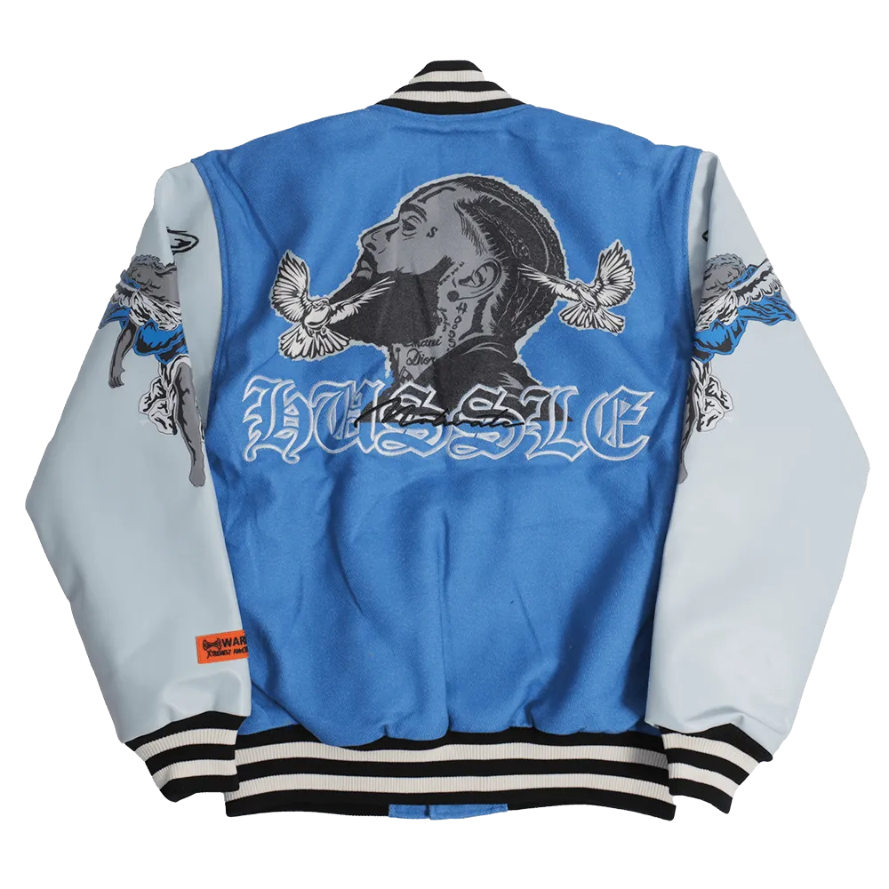 NIPSEY HUSSLE CRENSHAW VARSITY JACKET IN BLUE