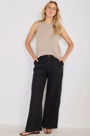 Not Monday Serena Linen Pant in Black